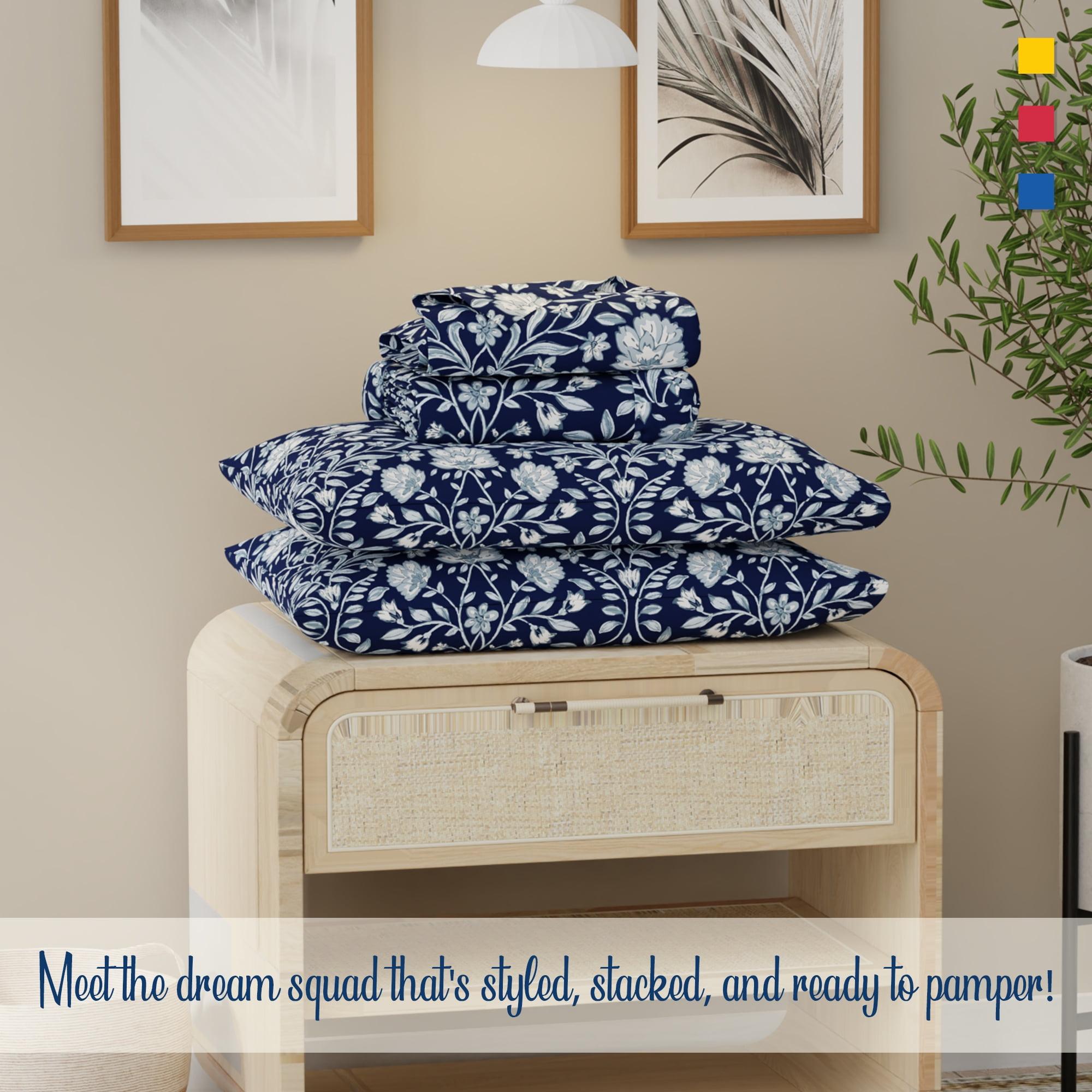 Color Sense 100% Cotton Percale Cool & Crisp 4-Piece Sheet Set Full Adorn Floral