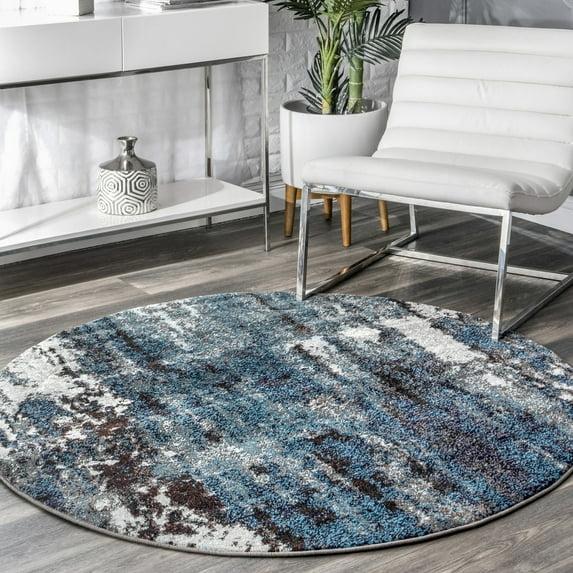 Nuloom Haydee Abstract 5 Round Indoor Area Rug for Living Room Bedroom Dining Room Kitchen, Teal/Ivory