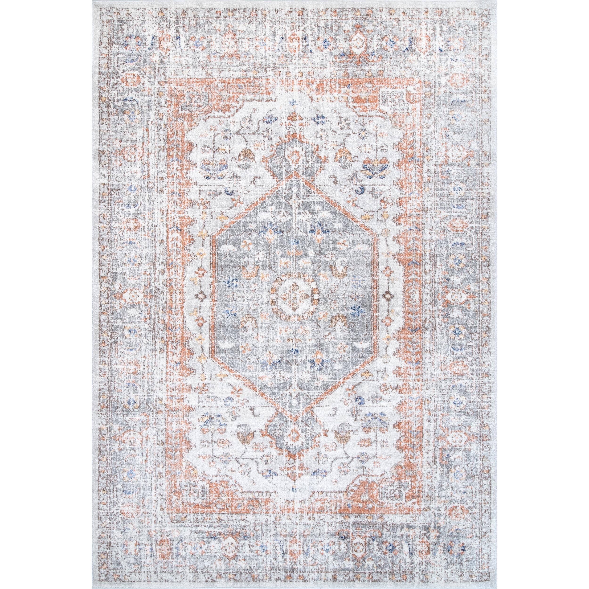 Nuloom Jacquie Medallion 5 Square Indoor Area Rug for Living Room Bedroom Dining Room Kitchen, Silver/Ivory