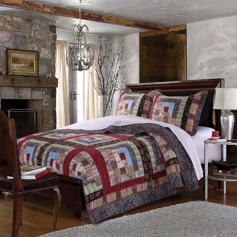 Rustic Charm King-Size Cotton Quilt Set with Reversible Patchwork Design