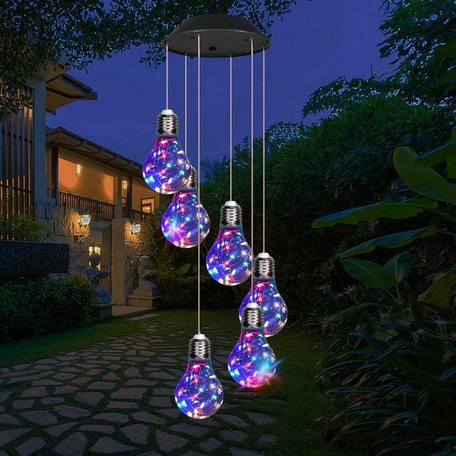 Colorful Lights Solar Wind Chimes for Outside,Wind Chimes Solar Light Bulb Ball for Garden Patio Outdoor Decor,Hanging Lights for Women Grandma Mom Birthday,Christmas Decor for Outdoor Garden Balcony