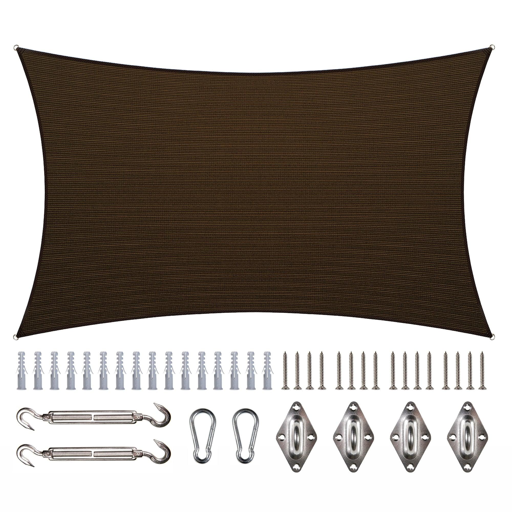 ColourTreeUSA  Rectangle Sun Shade Sail HDPE w/Hardware Installation Kit 12' x 20' - Brown