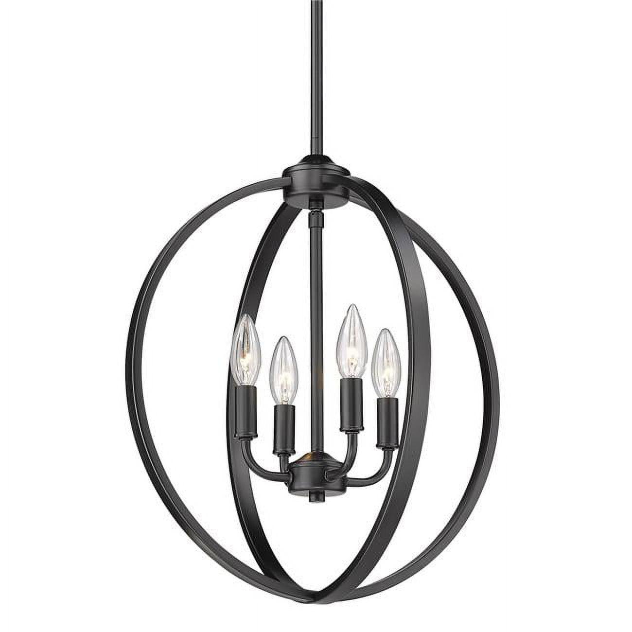 Matte Black Steel 4-Light Chandelier with Exposed Bulbs