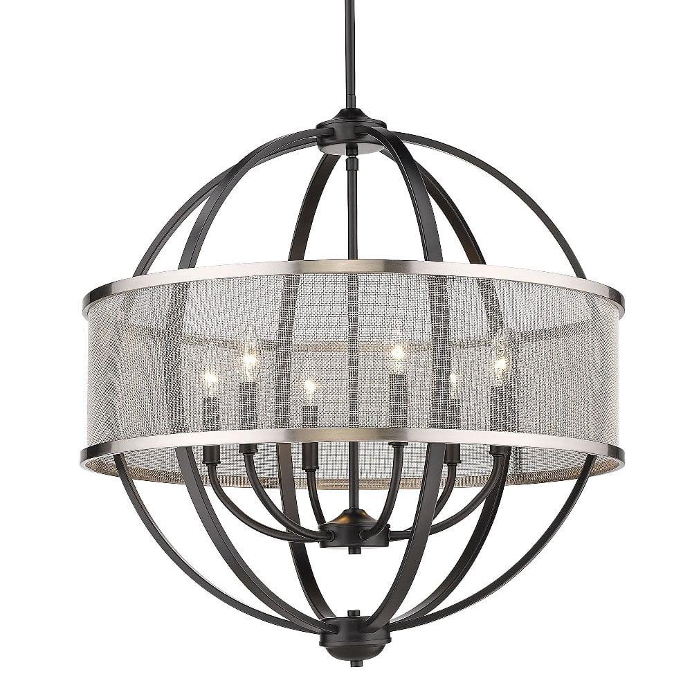 Matte Black Industrial-Chic 6-Light Chandelier with Optional Mesh Shades