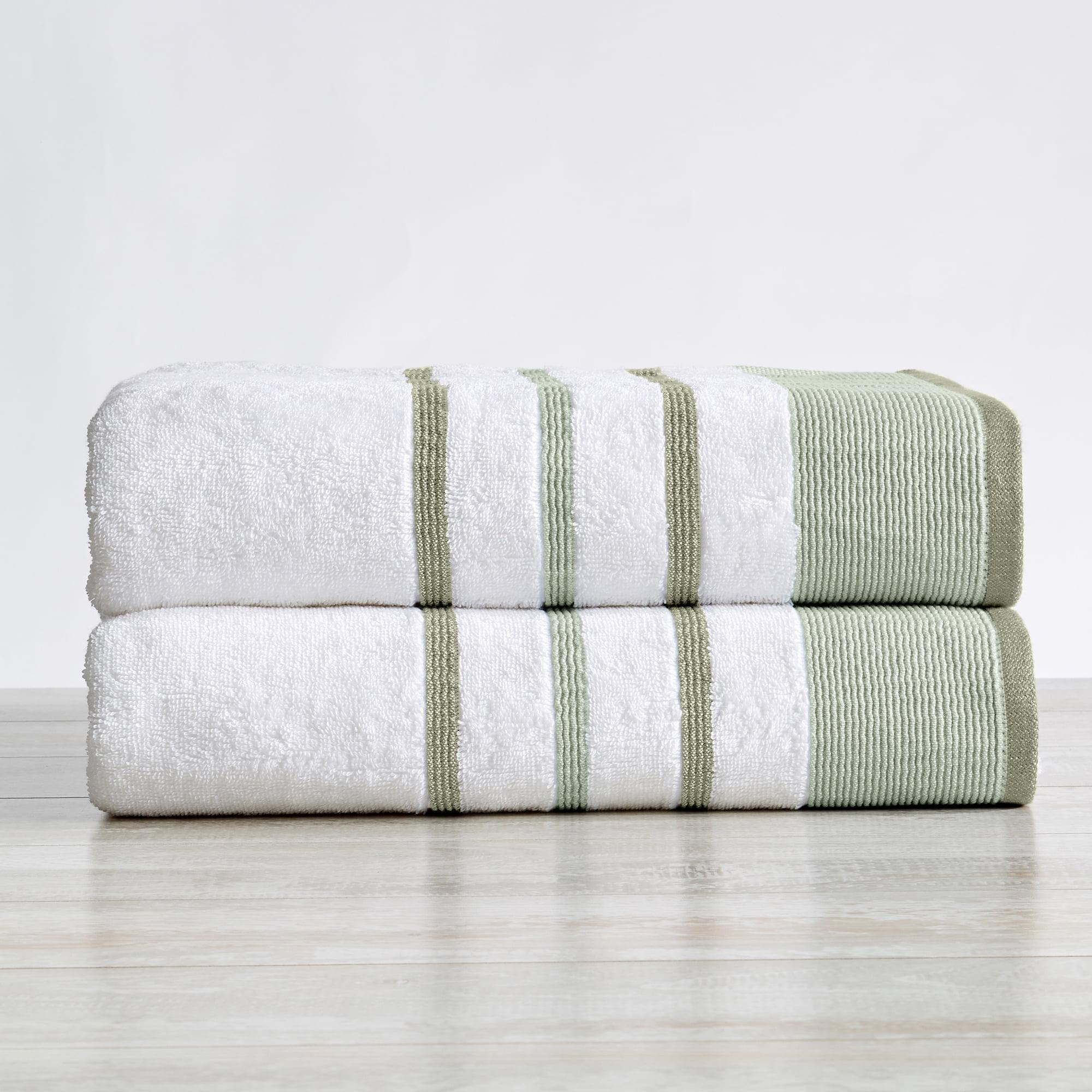 Combed Cotton Decorative Quick-Dry Towel Set (2 Pack Bath Sheet, Desert Sage Green / Moss Green)