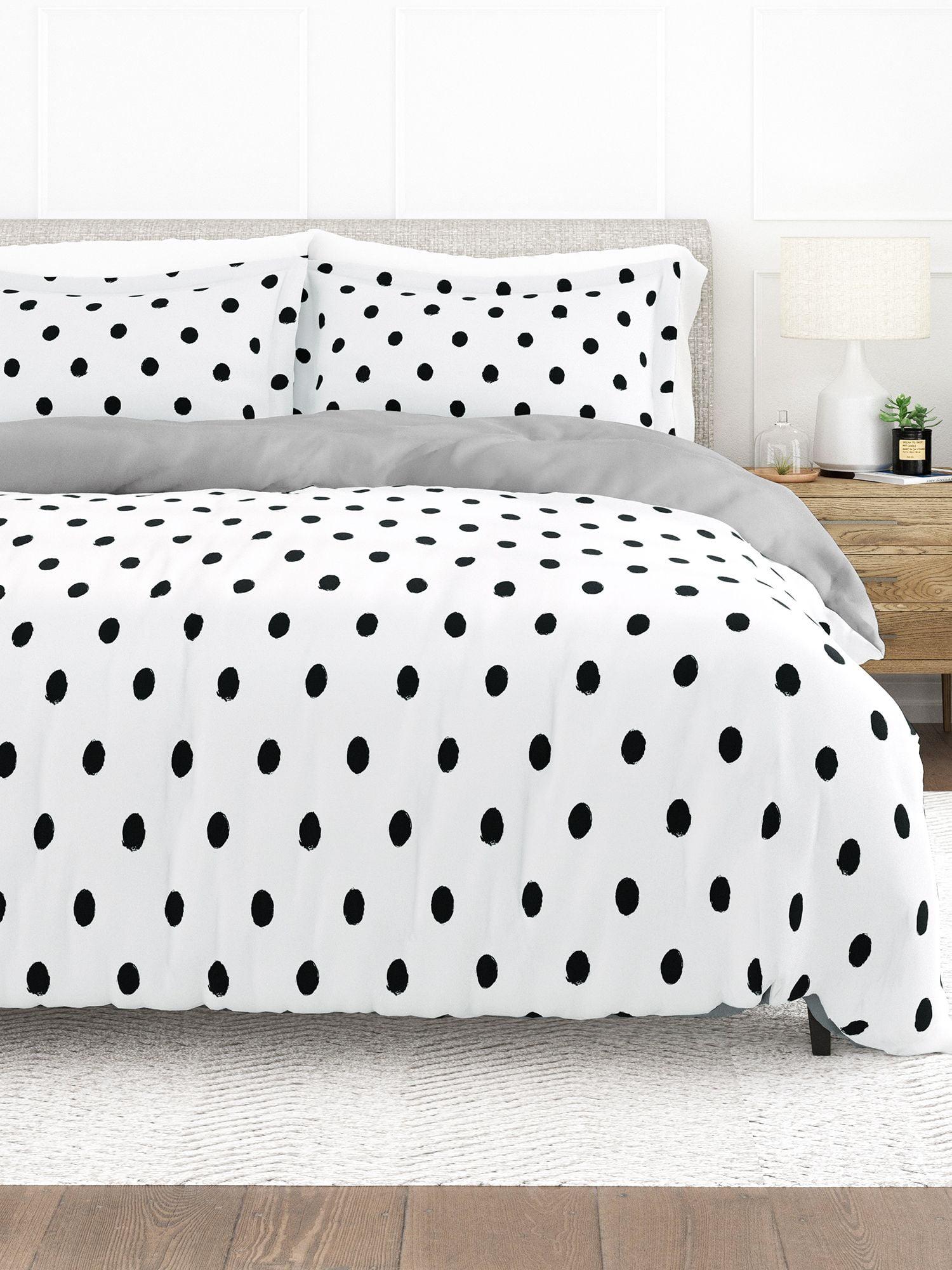 Noble Linens Light Gray Painted Polkadot Reversible 3-Piece Duvet Cover Set, King/Cal King