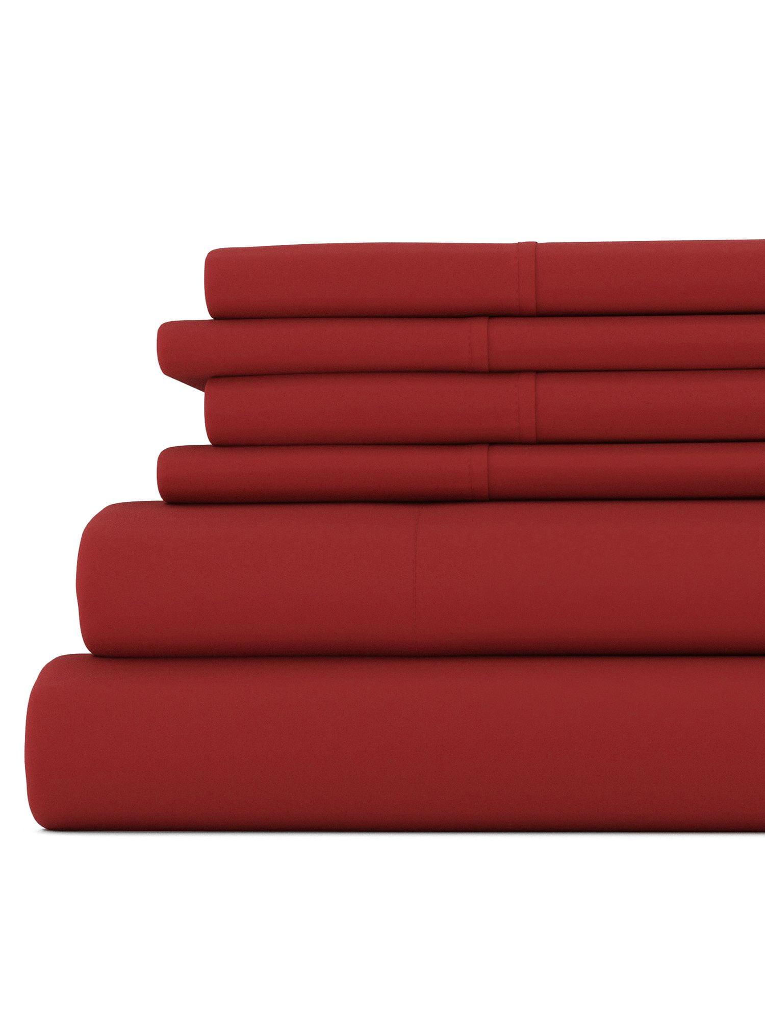 Solid 6 Piece Sheet Set - Ultra Soft - Becky Cameron (Extra Pillow Cases!), Burgundy, King