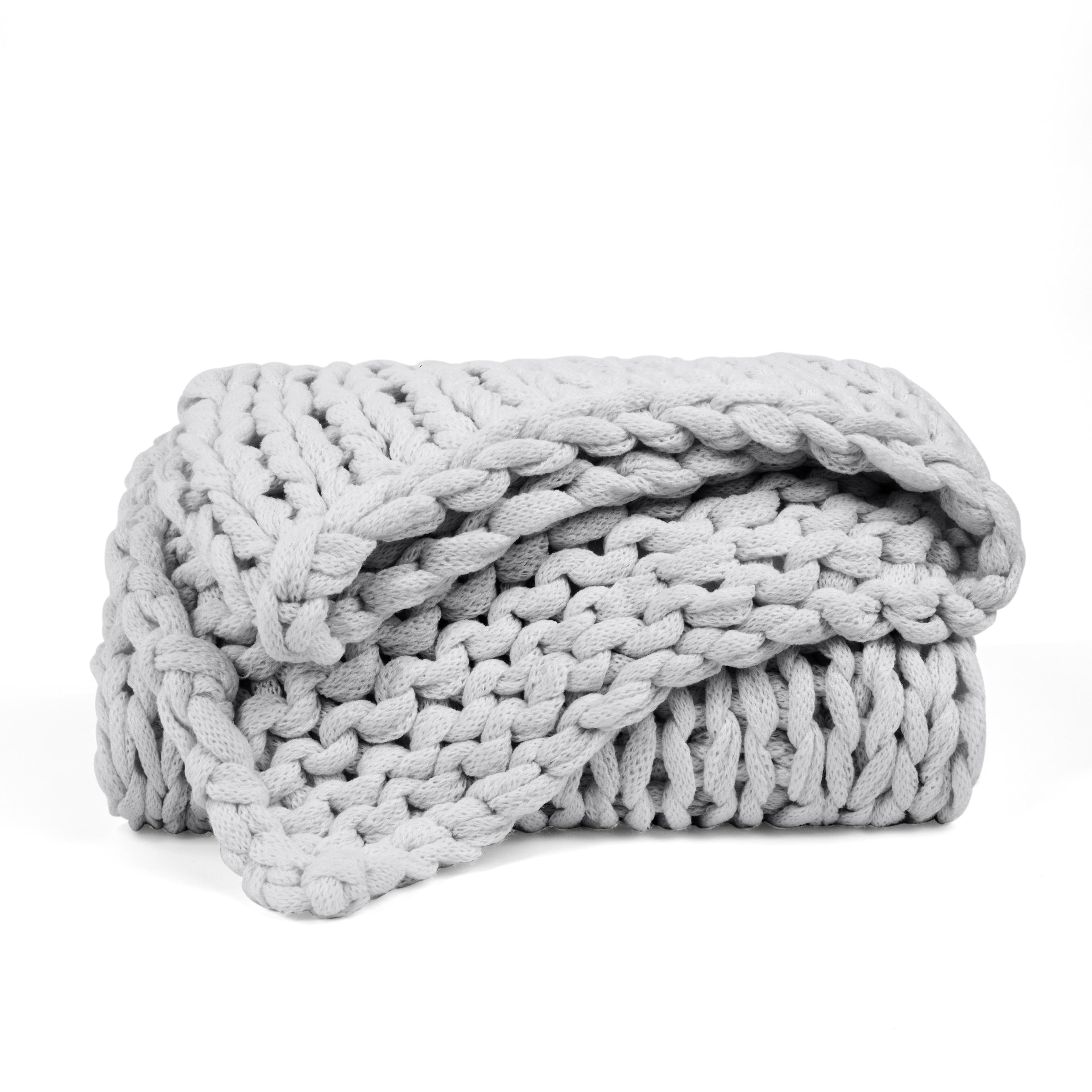 Light Gray Chunky Knit Throw Blanket, One Size, by Noble Linens