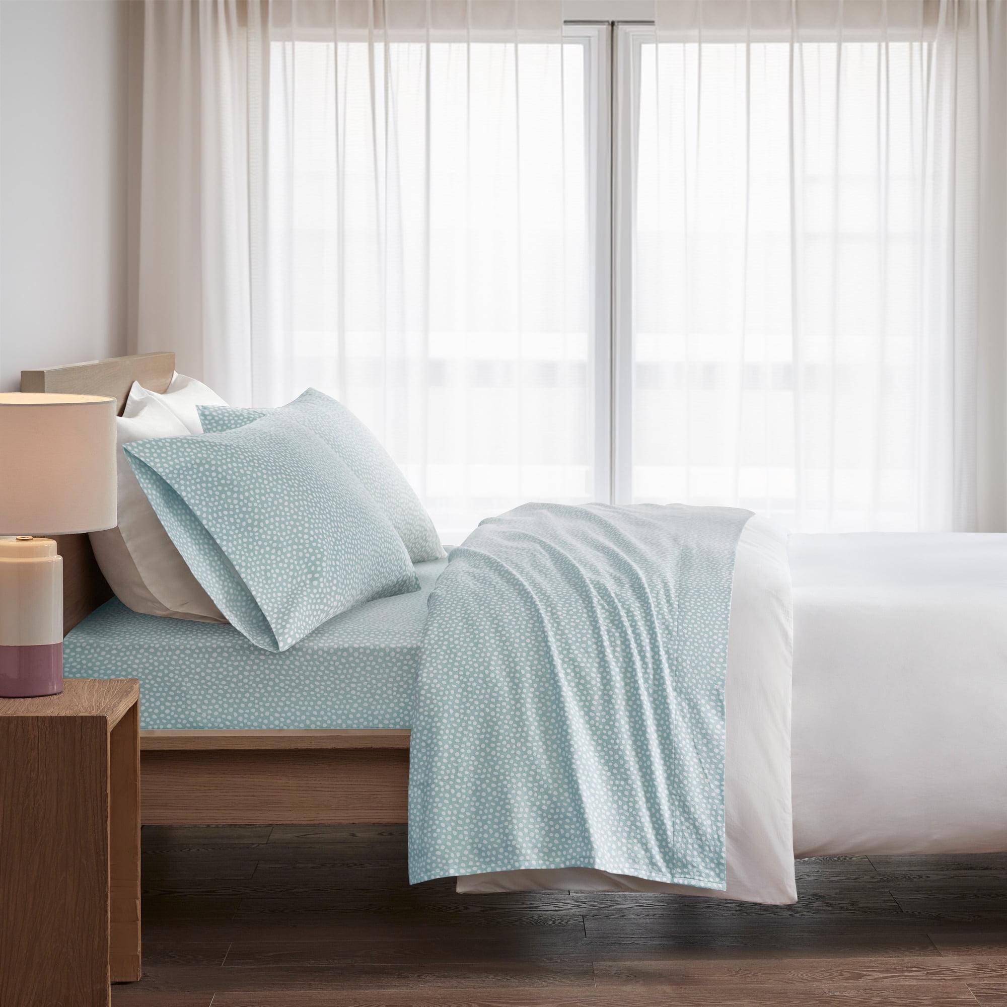 Queen Cozy Flannel Sheet Set Aqua Dots