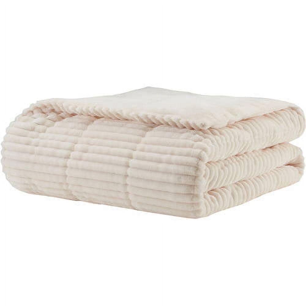 60" x 70" Ivory Ribbed Plush Down Alternative Throw