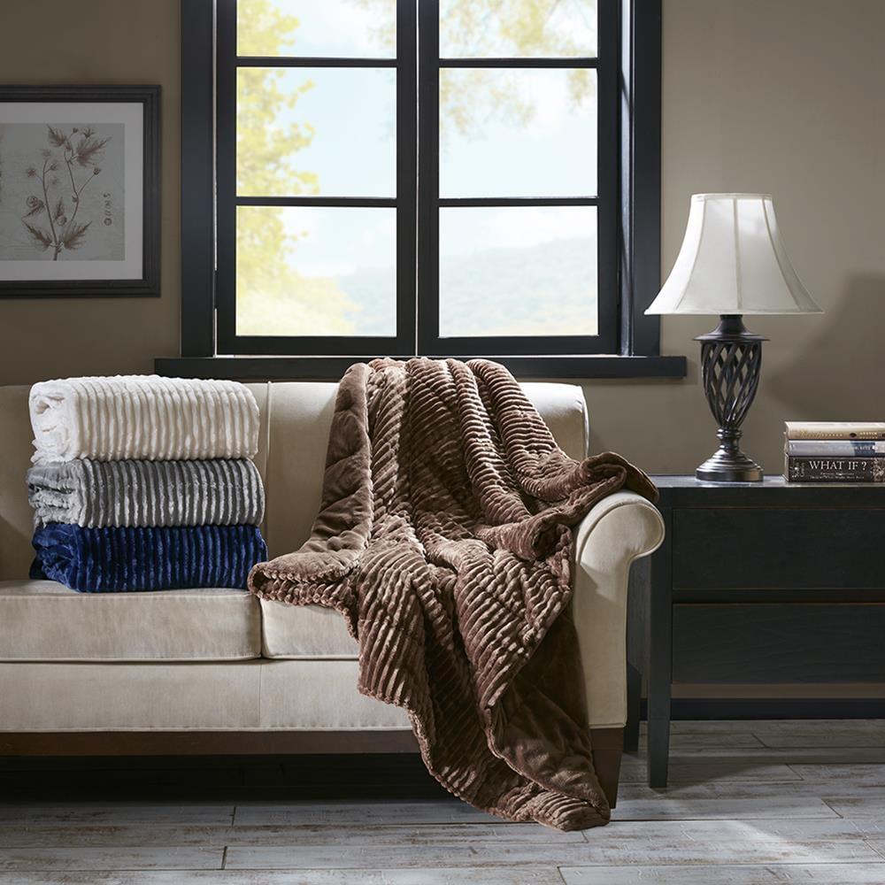 60"x70" Oversized Williams Plush Down Alternative Throw Blanket Navy Blue - Madison Park