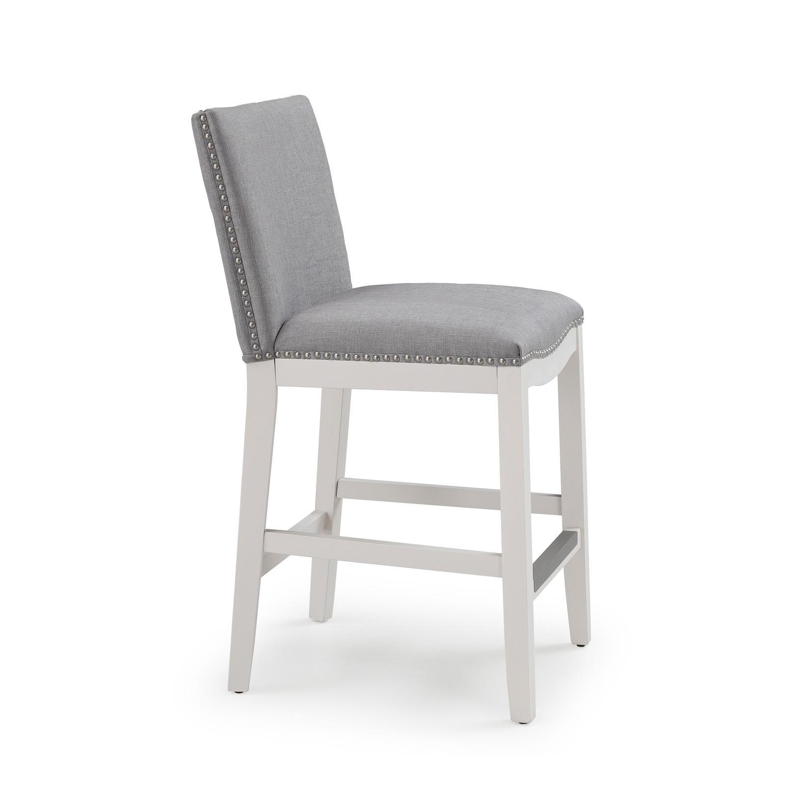 Gray Upholstered Counter Height Barstool with Nailhead Trim