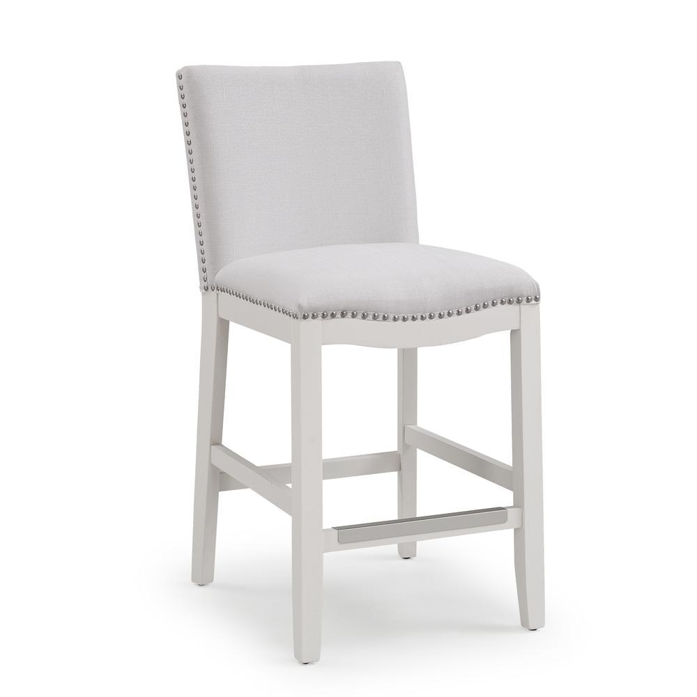 Comfort Pointe Arissa Counter Height Barstool Snow: Upholstered, Hardwood Frame, Nailhead Trim