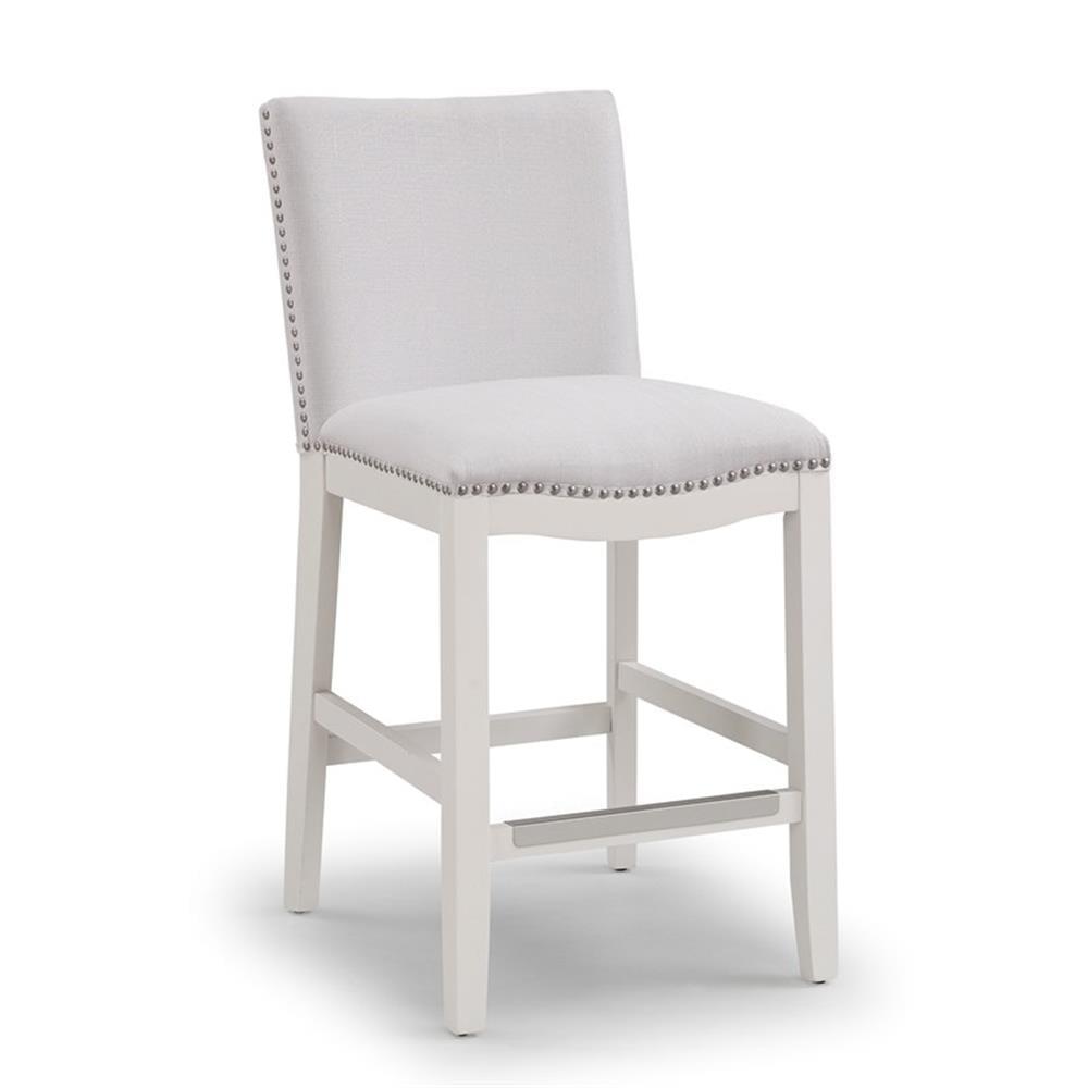 Comfort Pointe Arissa Counter Height Barstool Snow: Upholstered, Hardwood Frame, Nailhead Trim