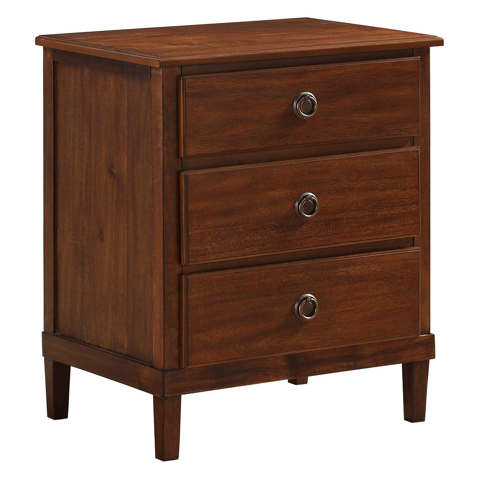 Comfort Pointe Cambridge Nightstand Brown: Elegant 3-Drawer Storage, Metal Hardware, No Assembly Required