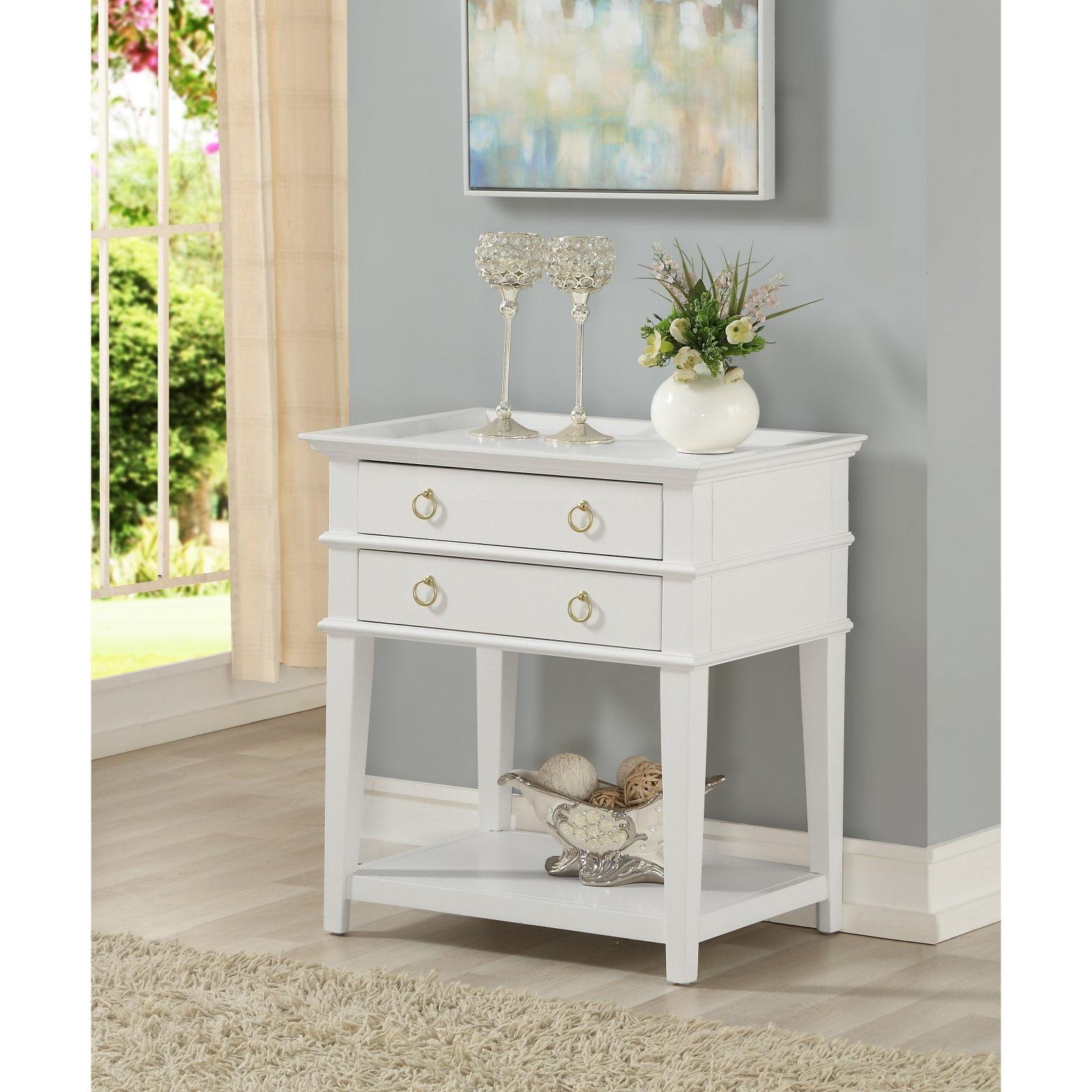 Clara Traditional White Wood Nightstand with Brushed Gold Hardware