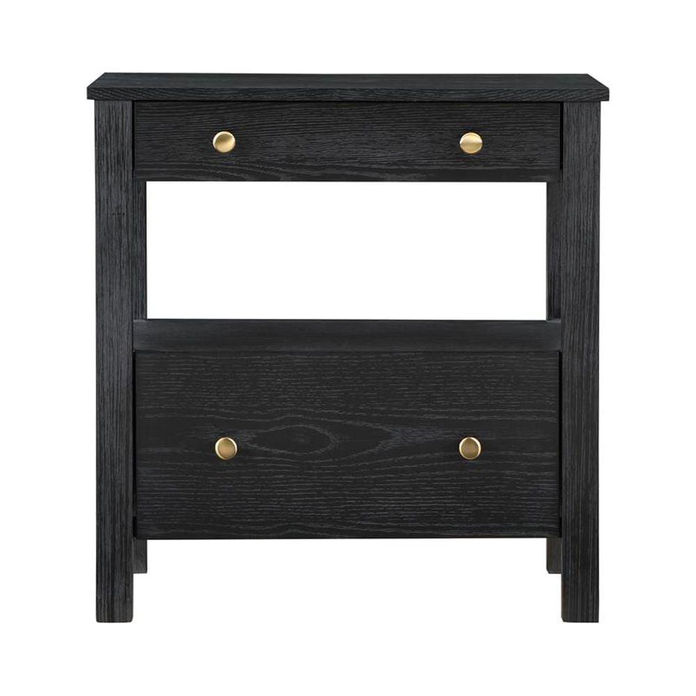 Comfort Pointe Delano Nightstand Black: 2 Drawers, Oak Veneer, Metal Glides, No Assembly Required