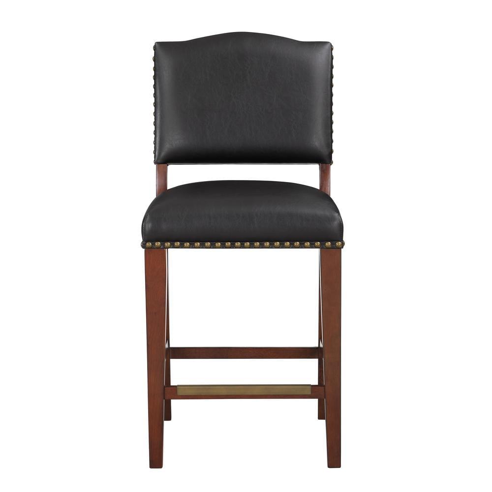 Denver 40" Brown Leather and Wood Counter Stool