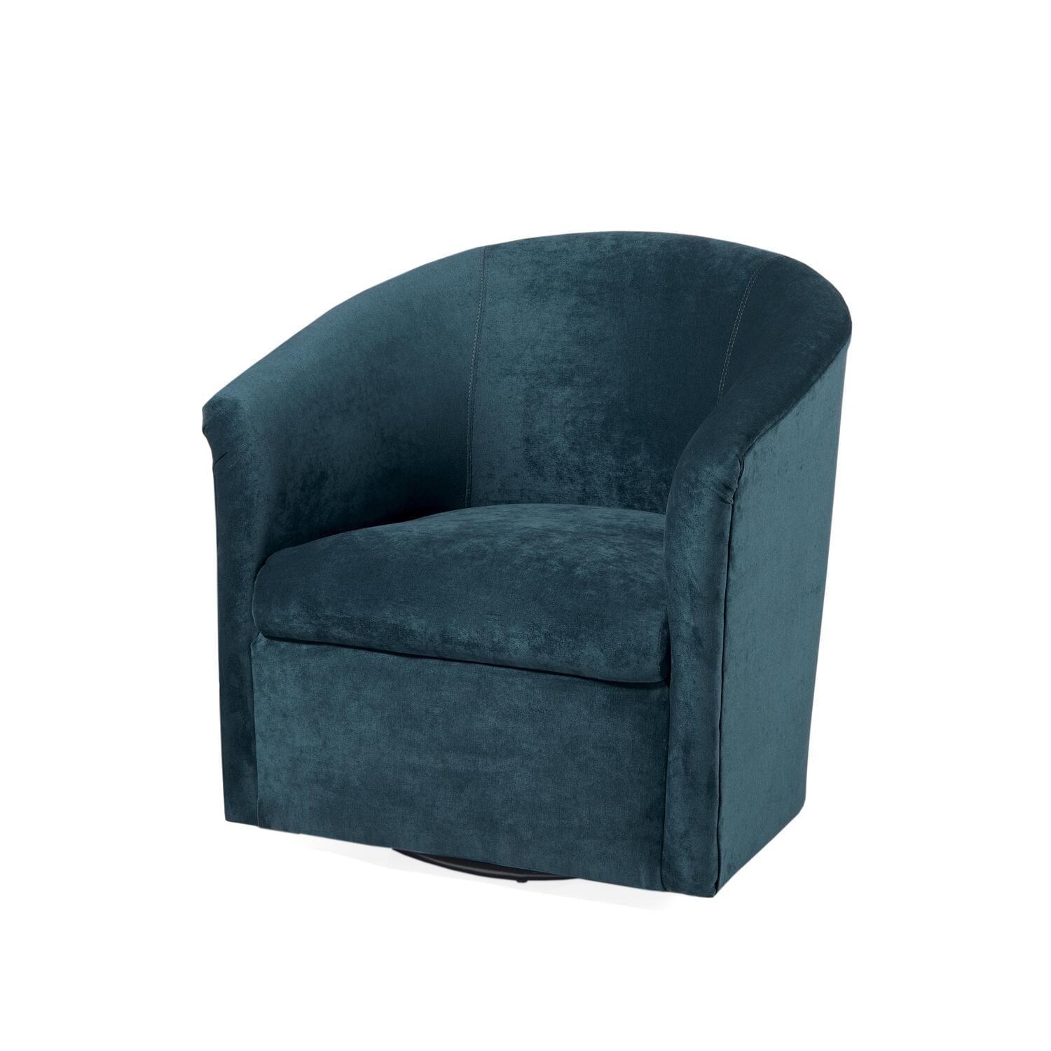 Elizabeth Ocean Blue Velvet-Feel Microfiber Swivel Barrel Chair