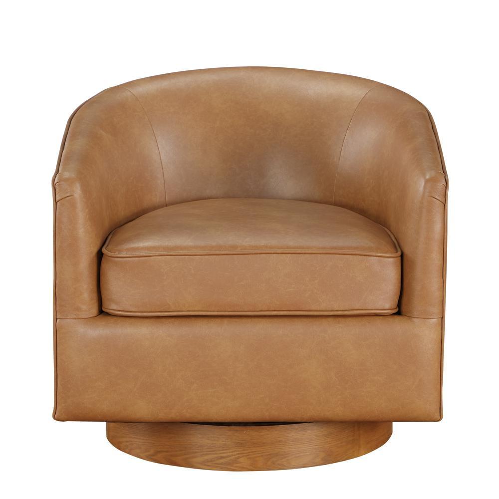 Comfort Pointe Irving Faux Leather Wood Base Barrel Swivel Accent Chair