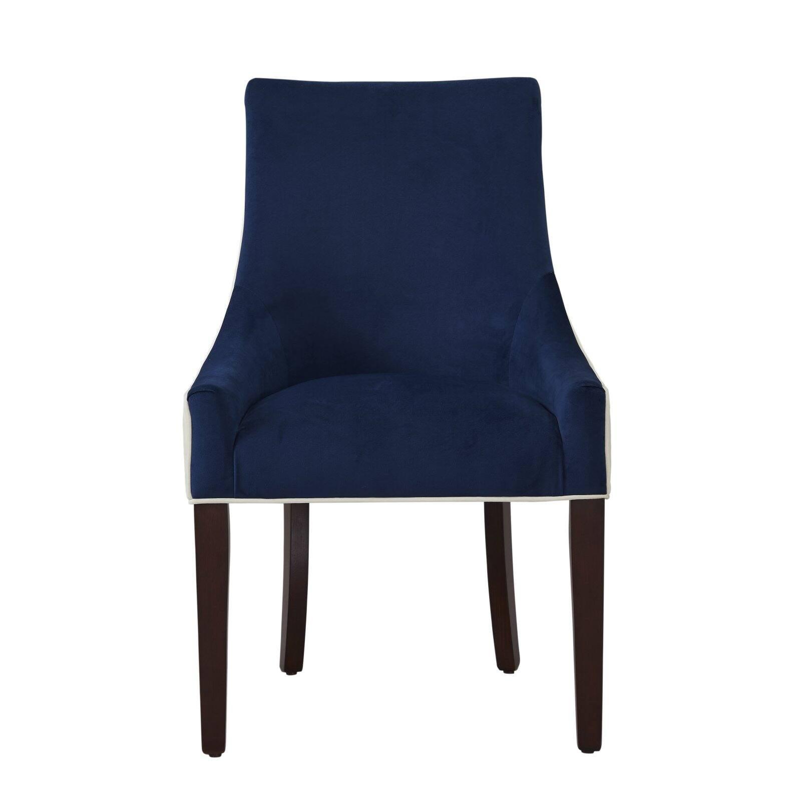 Elegant Parsons High-Back Arm Chair in Navy Blue with Walnut Legs