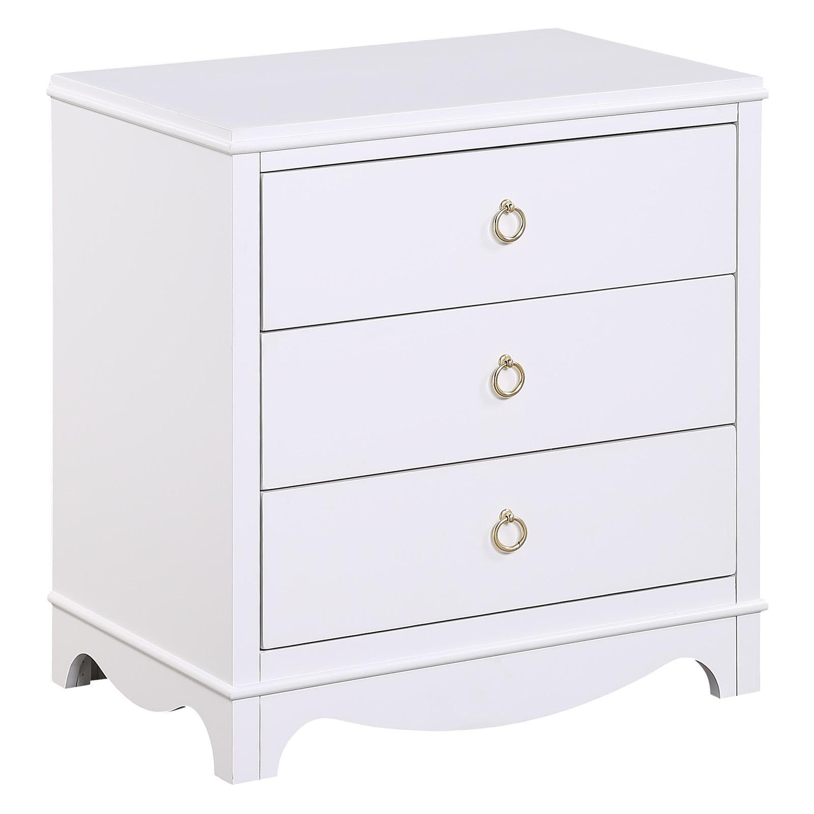 Laurel White Wood 3-Drawer Nightstand with Brushed Gold Pulls