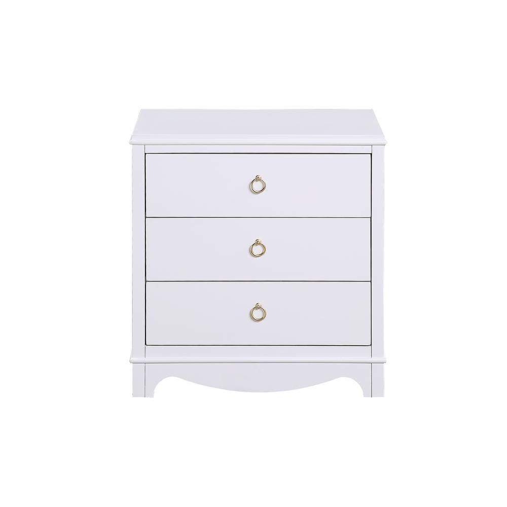 Laurel White Wood 3-Drawer Nightstand with Brushed Gold Pulls