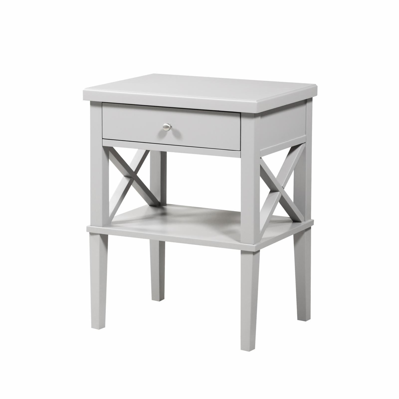 Dove Gray 1-Drawer Hardwood Nightstand with Open Shelf