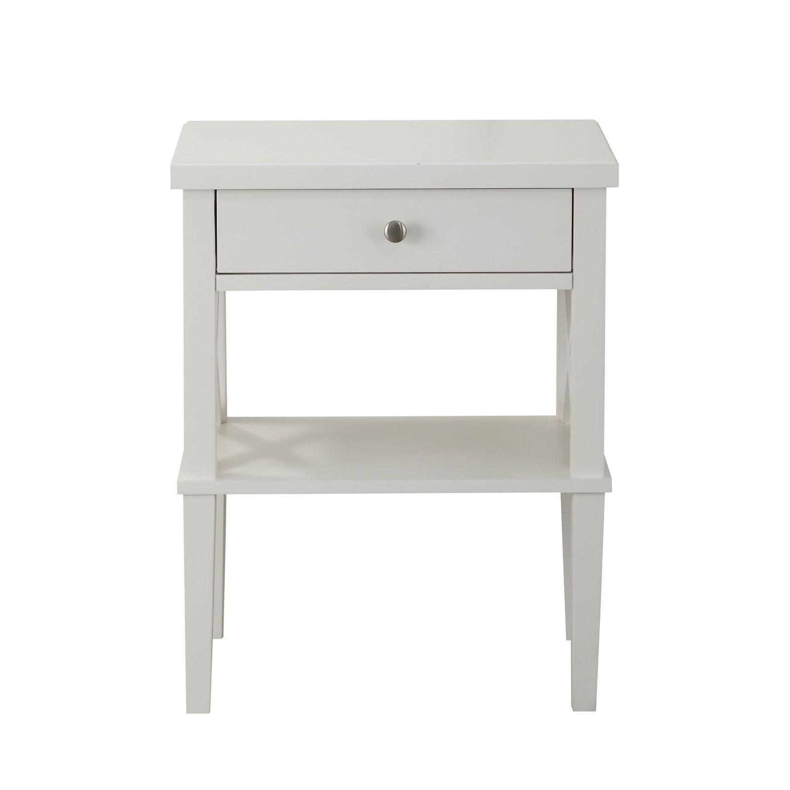 Marta White Wood 1-Drawer Nightstand with Open Shelf