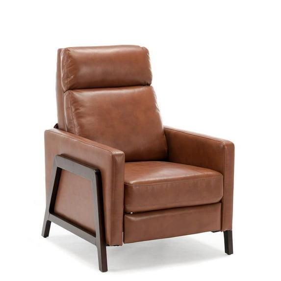 Comfort Pointe Maxton Press-Back Recliner Caramel: Mid-Century Modern, Faux Leather, High Back, Pocketed Coil Seating