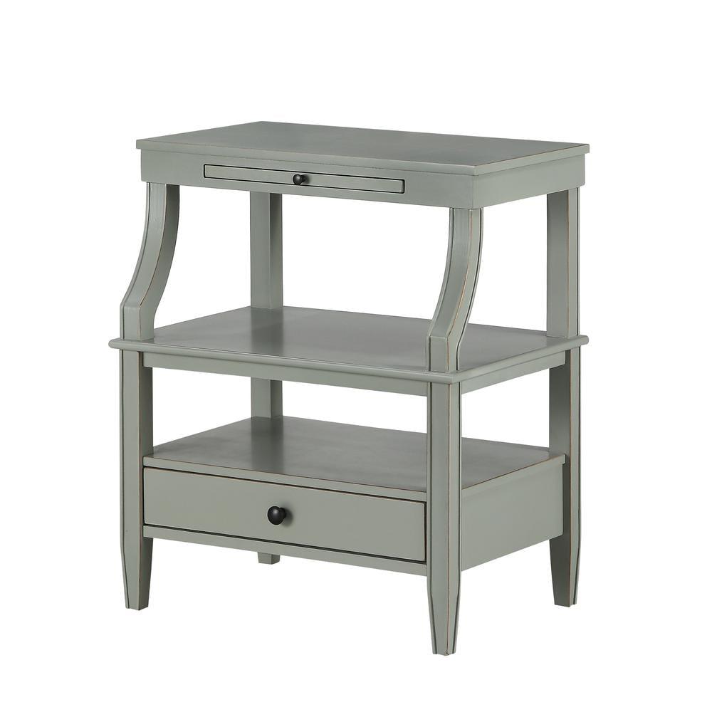 Newton Antique Gray Wood Nightstand with Storage Drawer and Pull-Out Tray