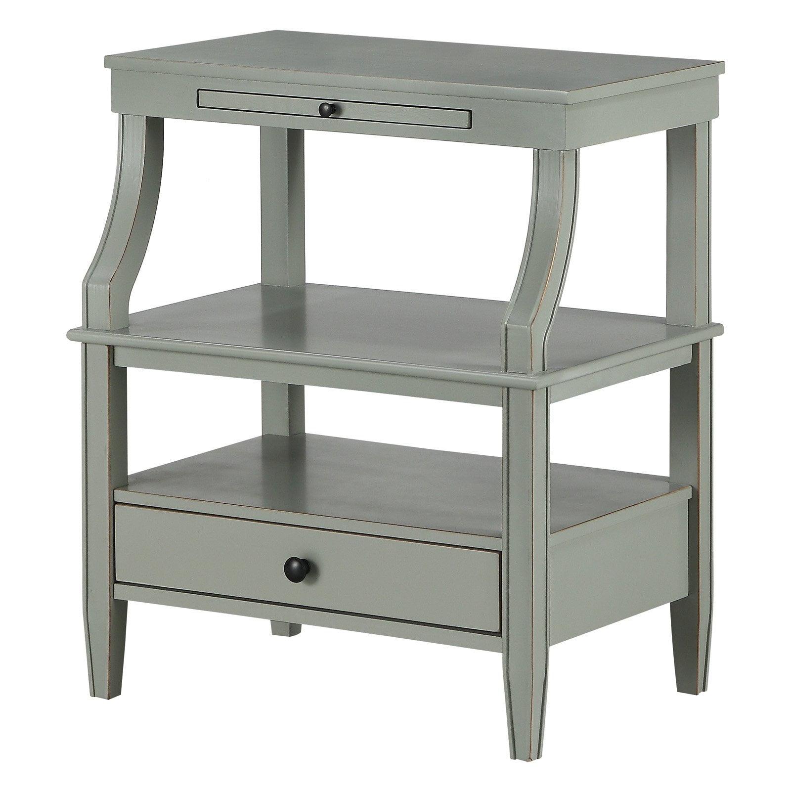 Newton Antique Gray Wood Nightstand with Storage Drawer and Pull-Out Tray