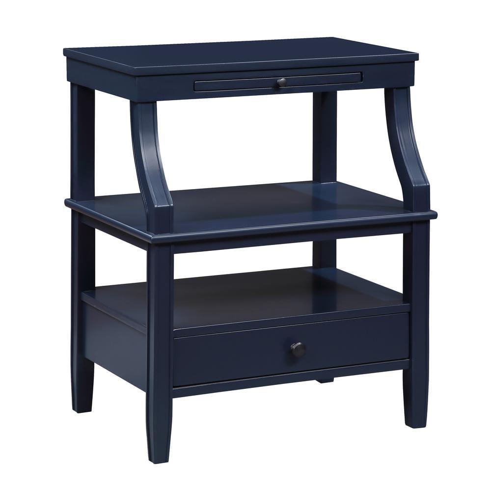 Comfort Pointe Newton Nightstand Midnight Blue: Classic Hardware, Storage Shelf, Pull Out Tray