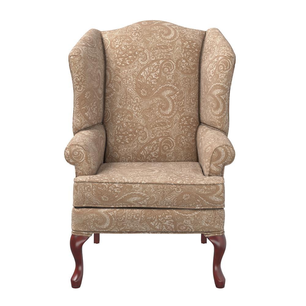 Paisley Cream Microfiber Handcrafted Wingback Accent Chair