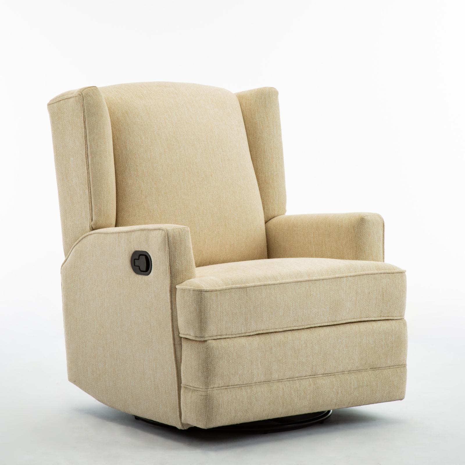 Serelda Transitional Beige Chenille Wingback Swivel Recliner