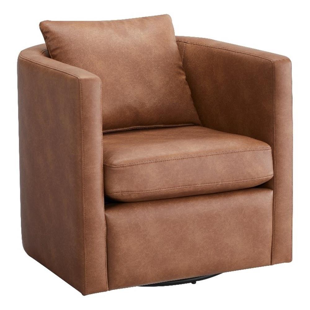 Saddle Brown Faux Leather Swivel Barrel Chair