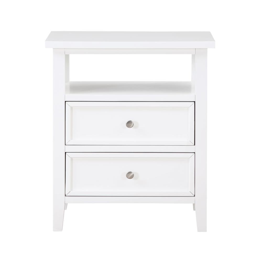 Walker White Poplar Wood 2-Drawer Nightstand with Nickel Knobs