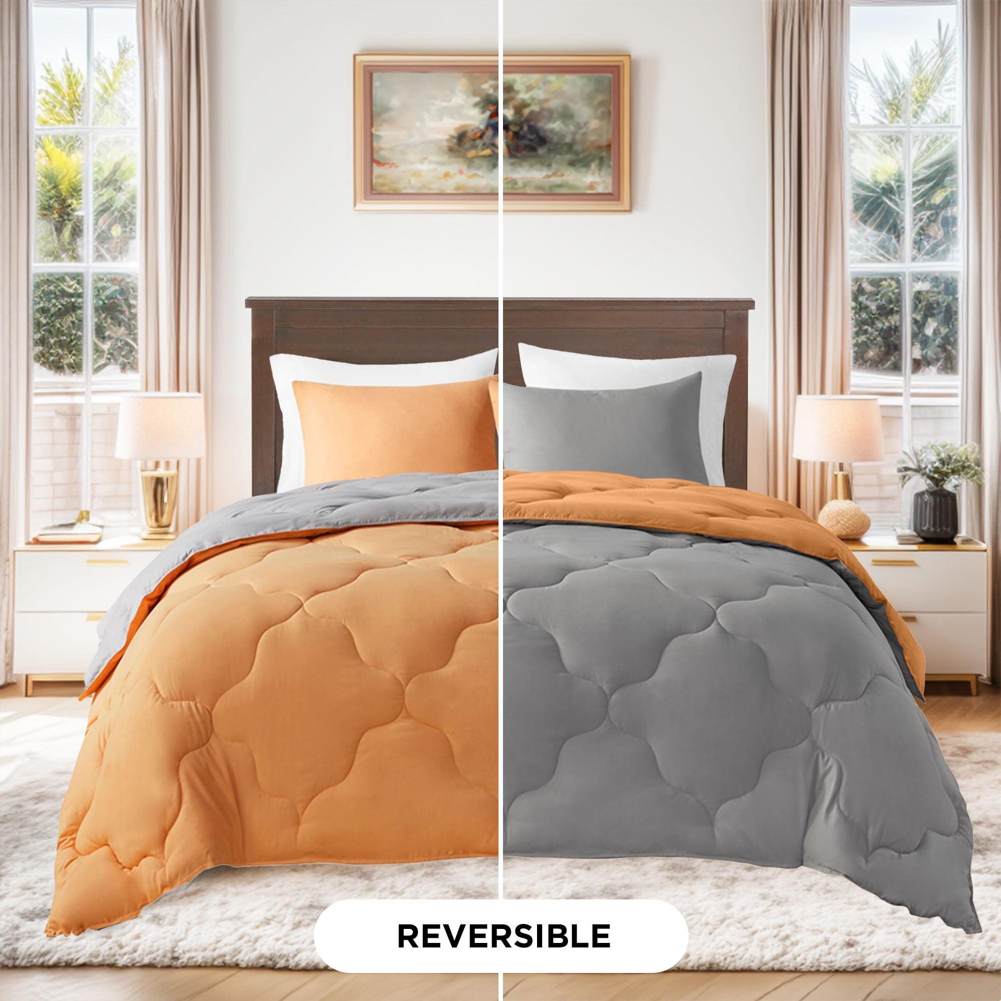 King Size Reversible Orange and Grey Microfiber Comforter Set