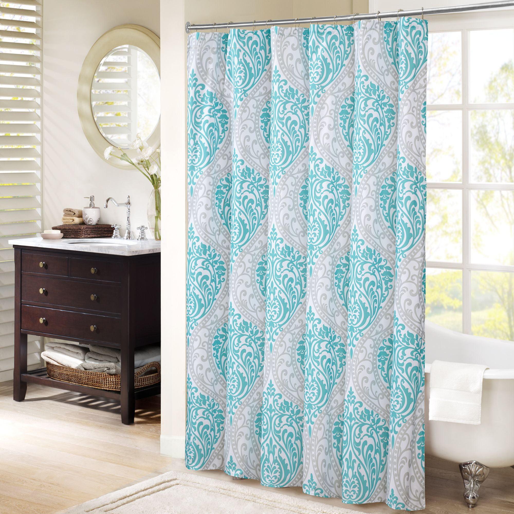 Comfort Spaces Coco Microfiber Teal/Gray Printed Damask Shower Curtain, 72"x72"