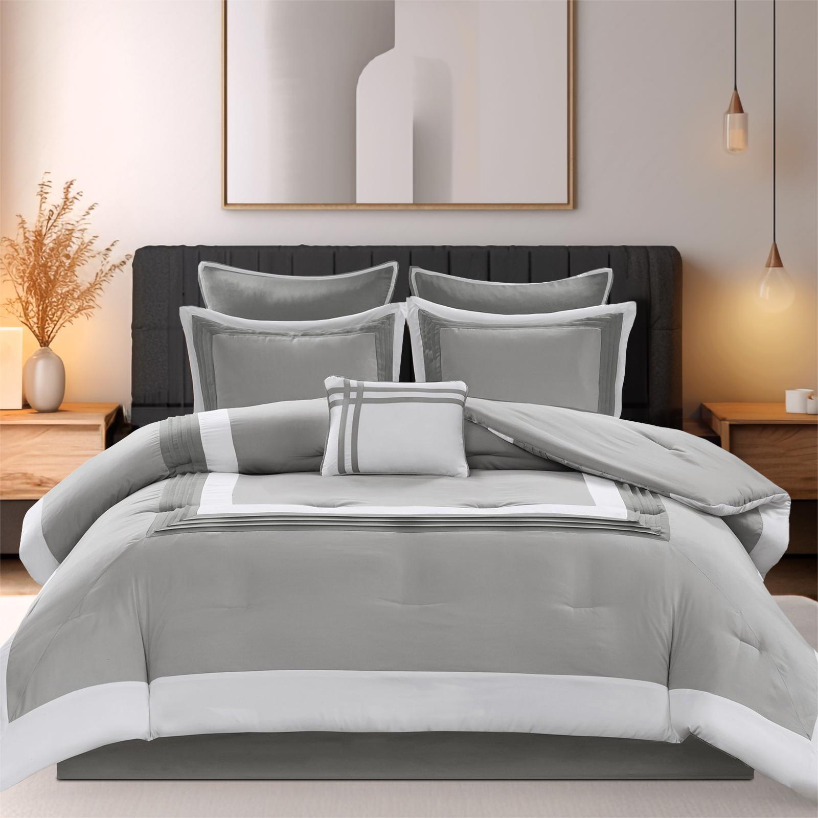 Gray and White Full Down Alternative Microfiber Comforter Set