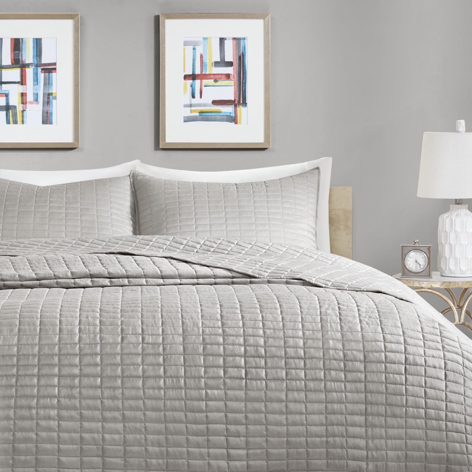 King Gray Microfiber Reversible Quilt Set with Shams