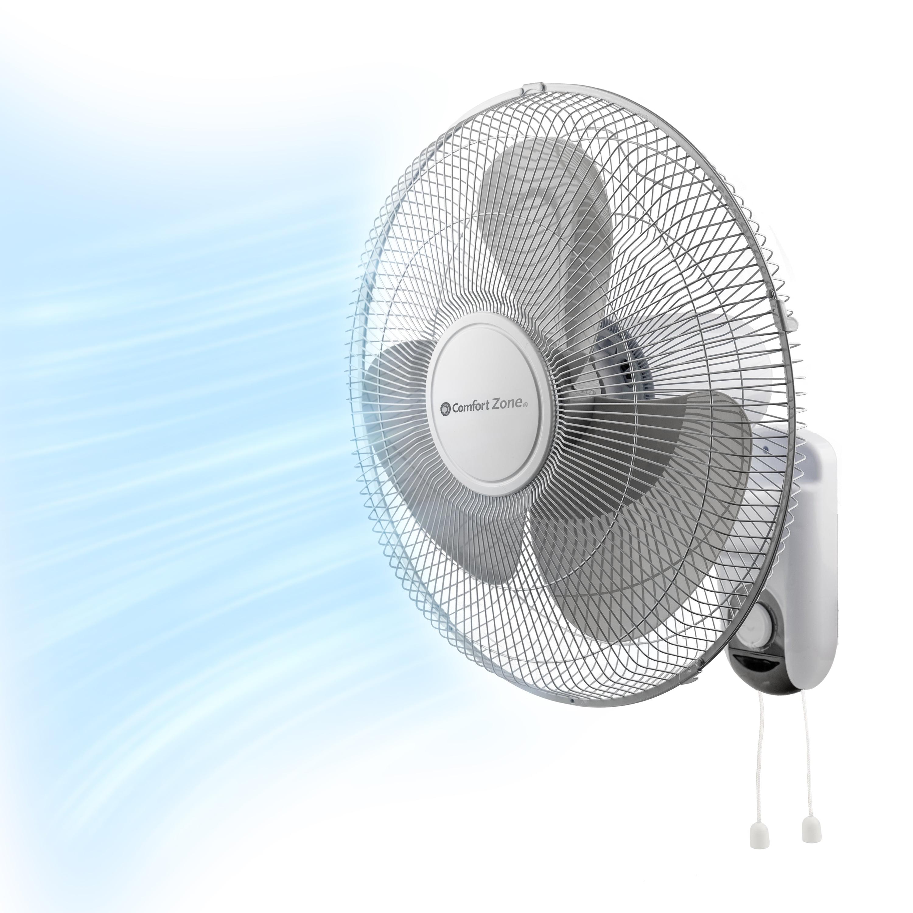 Comfort Zone 16" White and Gray Oscillating Wall Mount Fan