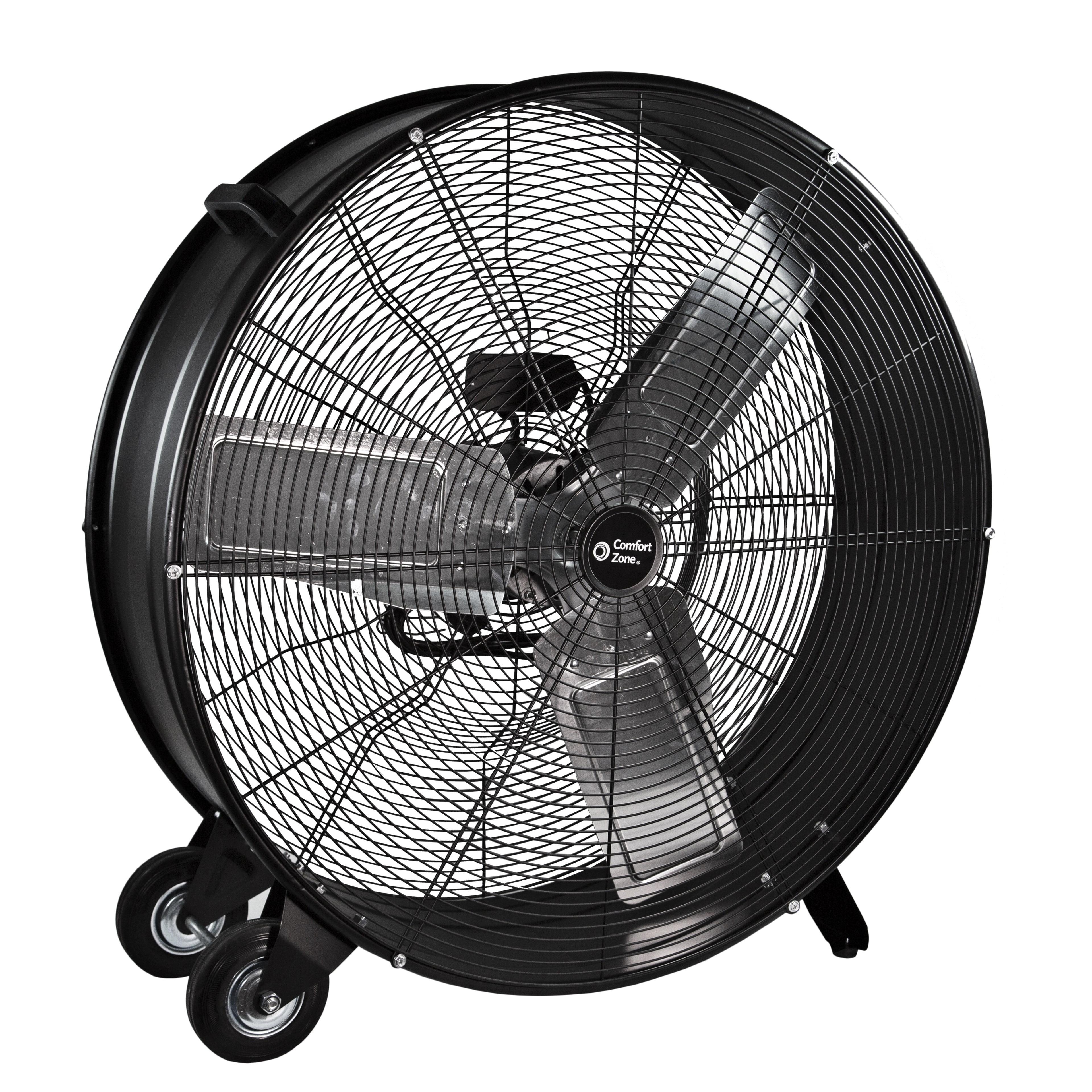Comfort Zone 30-Inch 2-Speed High-Velocity Floor Fan with All-Metal Construction, Rubber Wheels, and Balanced Blades