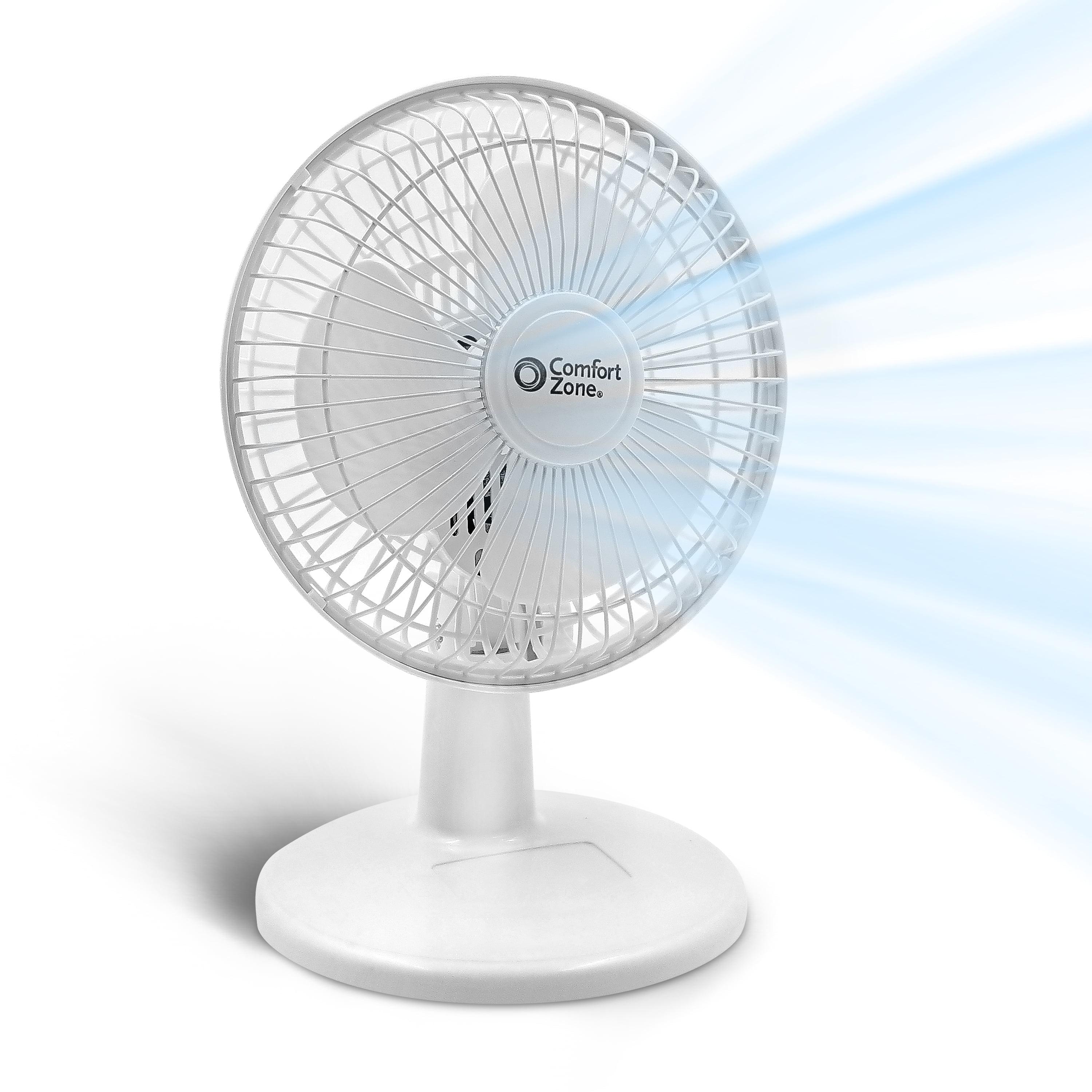 Comfort Zone 6" 2-Speed Quiet Portable Indoor Desk Fan with Stable Base and Adjustable Tilt, White