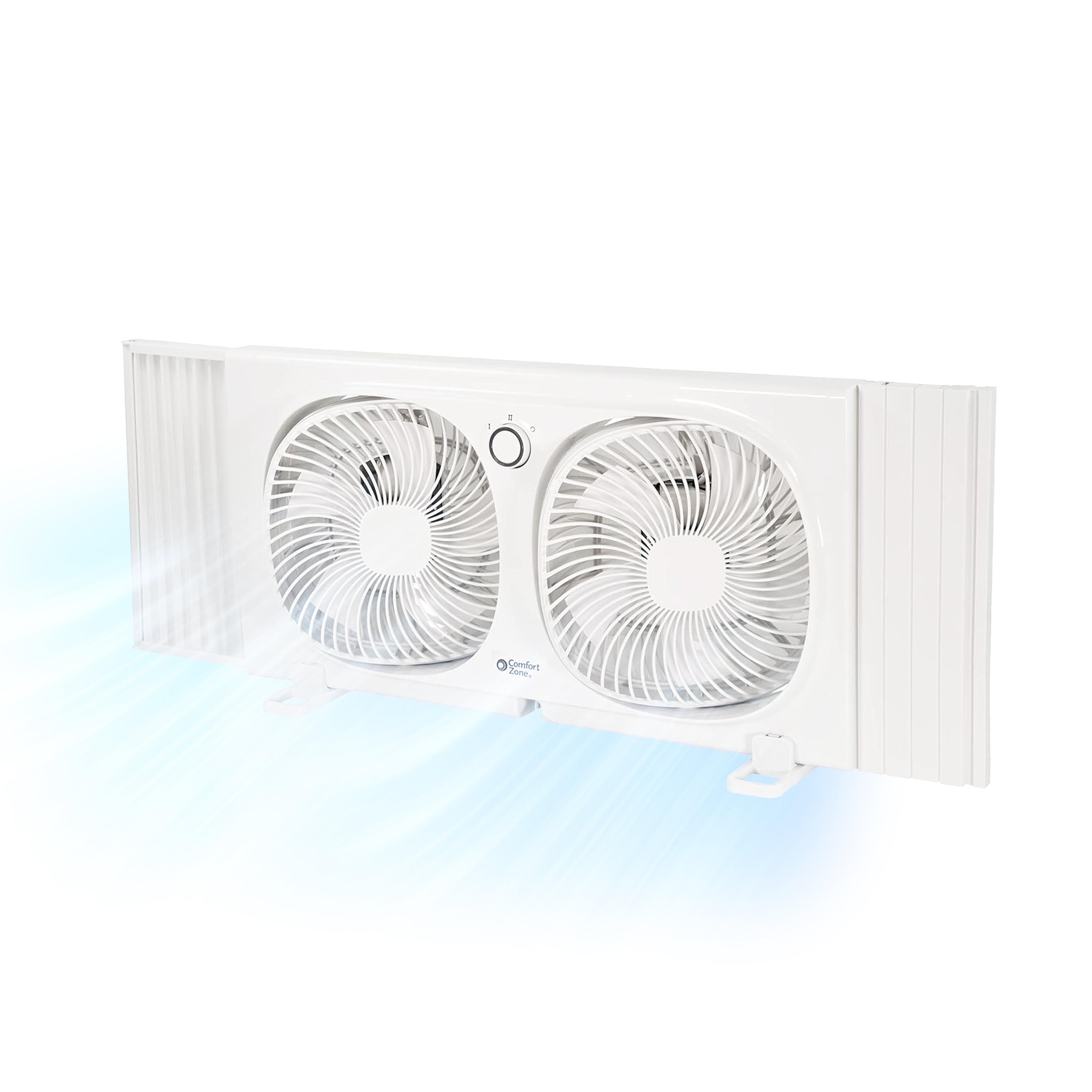 Comfort Zone 9" Twin Window Fan, 2 Speeds, Rotating Heads, Bug Screen