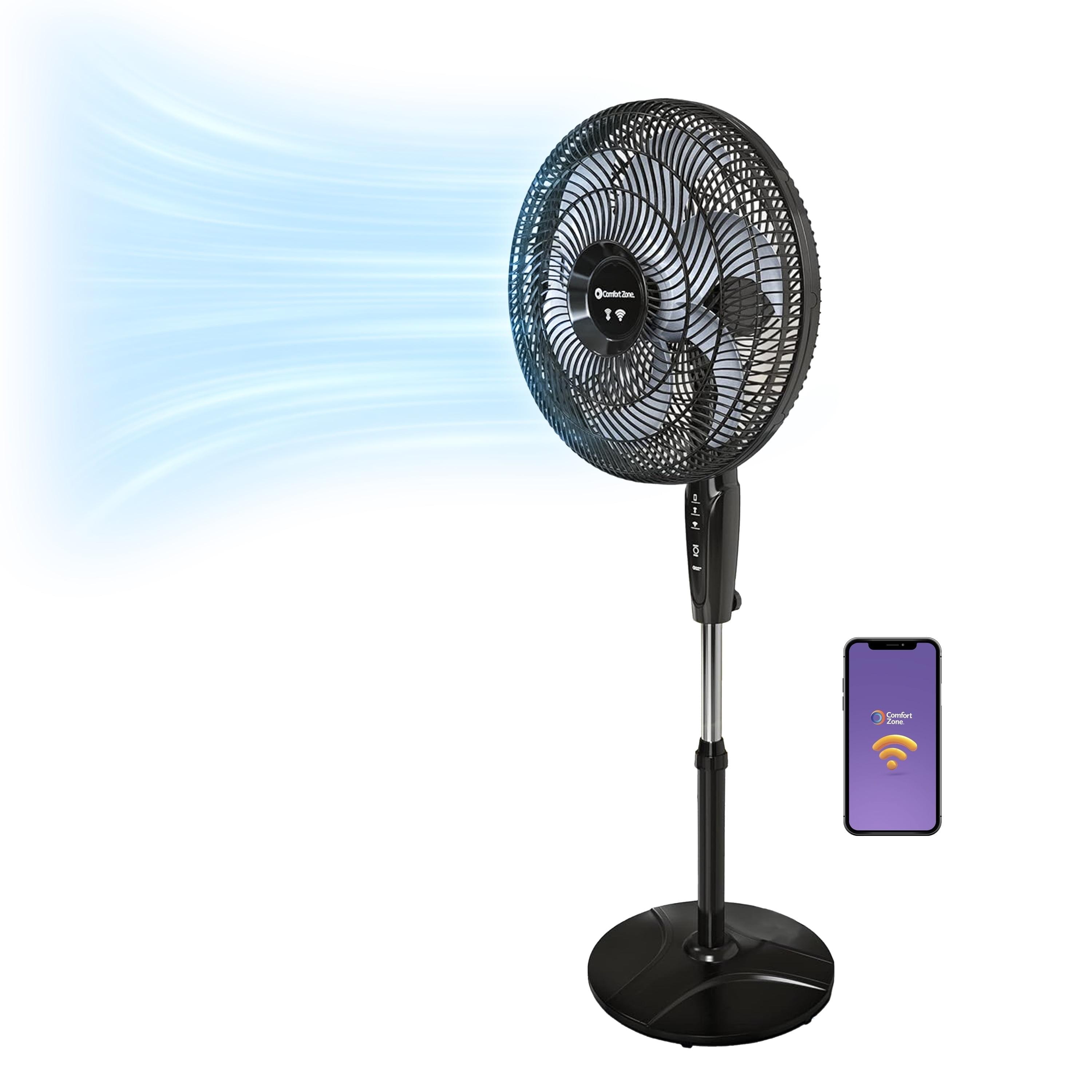 Comfort Zone Smart 18" WiFi Oscillating Stand Fan, Black