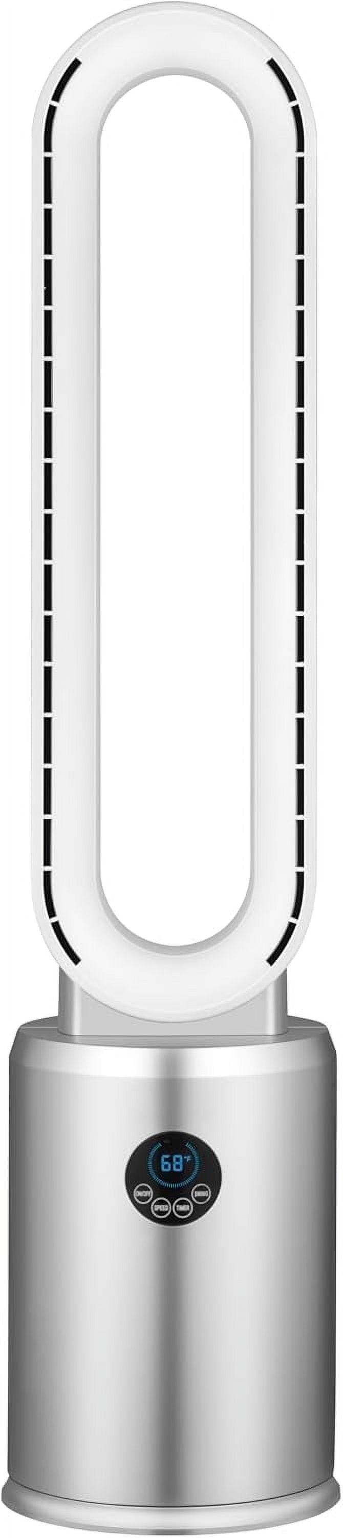 Comfort Zone 40" Bladeless Tower Fan with Remote Control, 9H Timer, Wide Area Oscillation, Push Button Digital Display, 3 Speeds, Silver