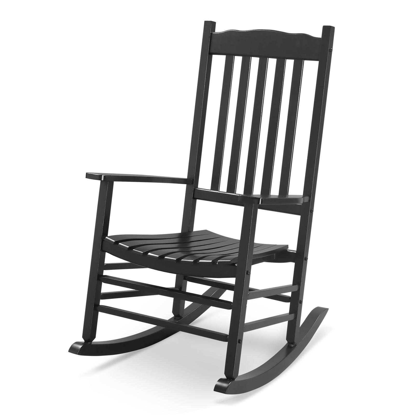 Black Wooden Rocking Chair with Slatted Back and Arms