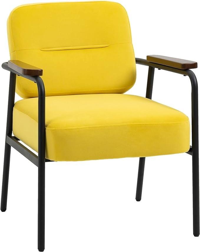 Yellow Velvet and Black Metal Accent Chair