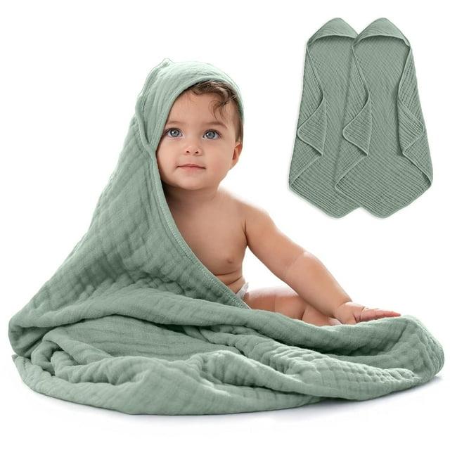 Comfy Cubs Comfy Cubs Hooded Baby Towel 2-Pack, Large 32 x 32 Inch - 6 Layer 100% Muslin Cotton - Soft & Absorbent Baby Bath Towels (Set of 2)